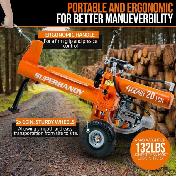 Super Handy GUO077 Portable 20 Ton Gas Powered Log Splitter New - Image 5