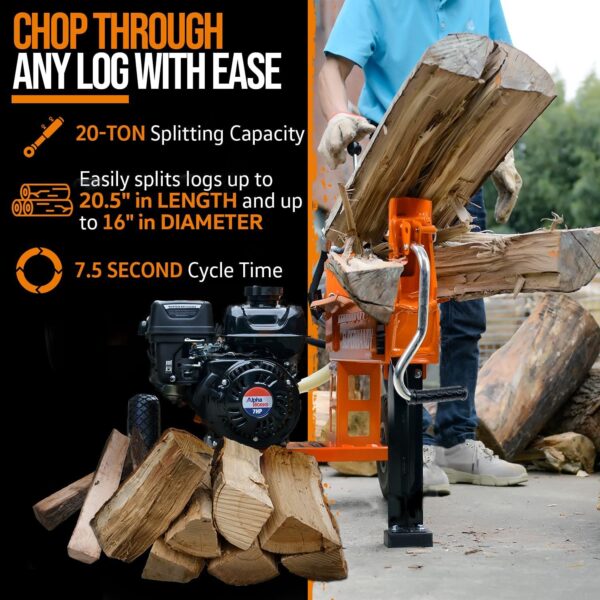 Super Handy GUO077 Portable 20 Ton Gas Powered Log Splitter New - Image 2