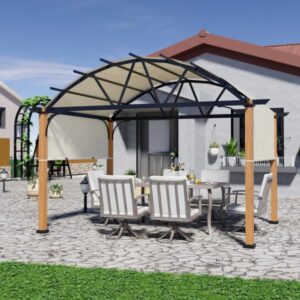 HAPPATIO 10' X 13' Outdoor Pergola with Sling Retractable Pergola Canopy