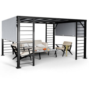 HAPPATIO 10' X 12' Outdoor Pergola, Retractable Pergola Canopy with Adjustable Shade